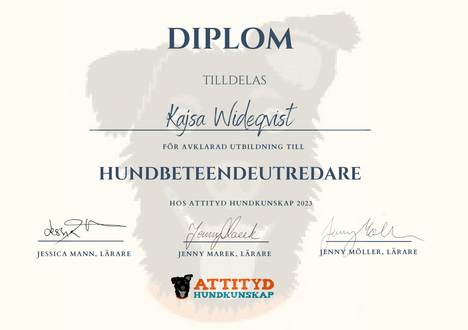 Diplom, Kajsa Wideqvist - Hundbeteendeutredare