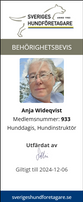 Behörighetsbevis Sveriges Hundföretagare, Anja Wideqvist. 